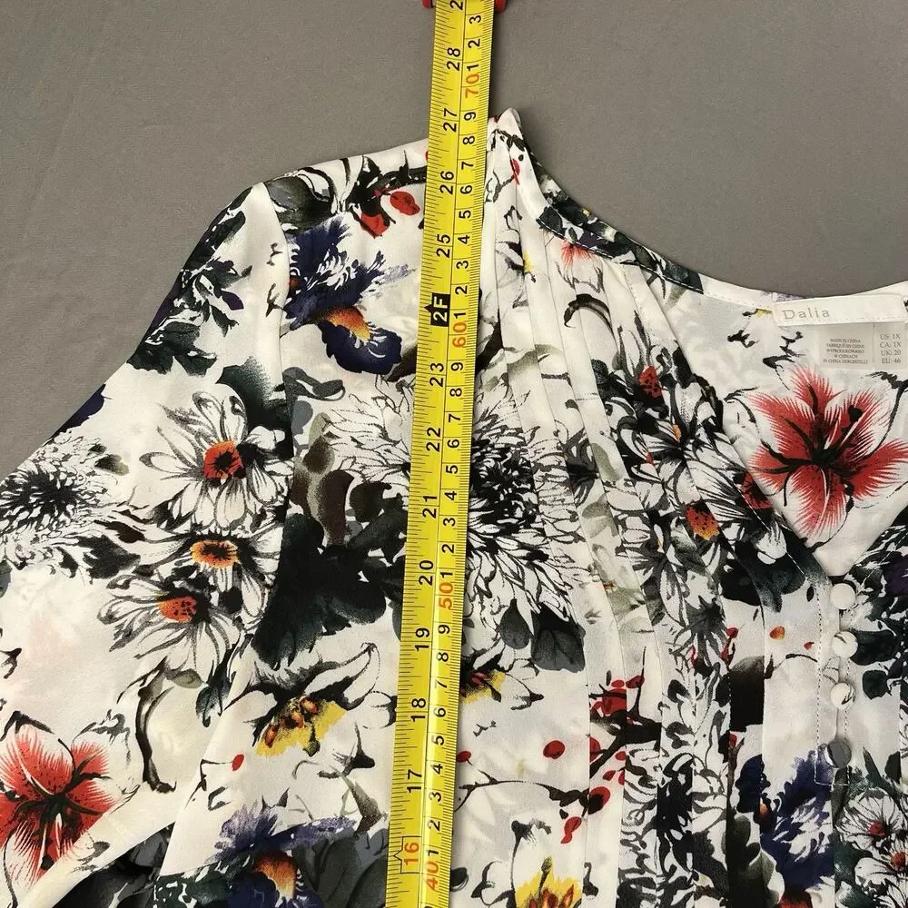 Dalia Blouse Womens 1X Floral Multicolored 3/4 Sleeve Boho Artsy Abstract - Picture 5 of 13